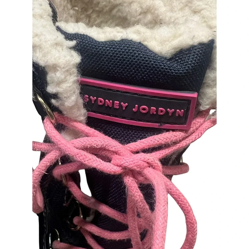 Sydney Jordyn Girls Winter Snow Boots Lace Up Faux Fur Trim Navy Pink Size‎ 10